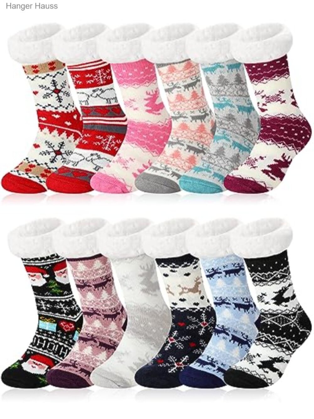 12 Pairs Women's Warm Fuzzy Slipper Socks Sherpa Fleece Lined Nonslip